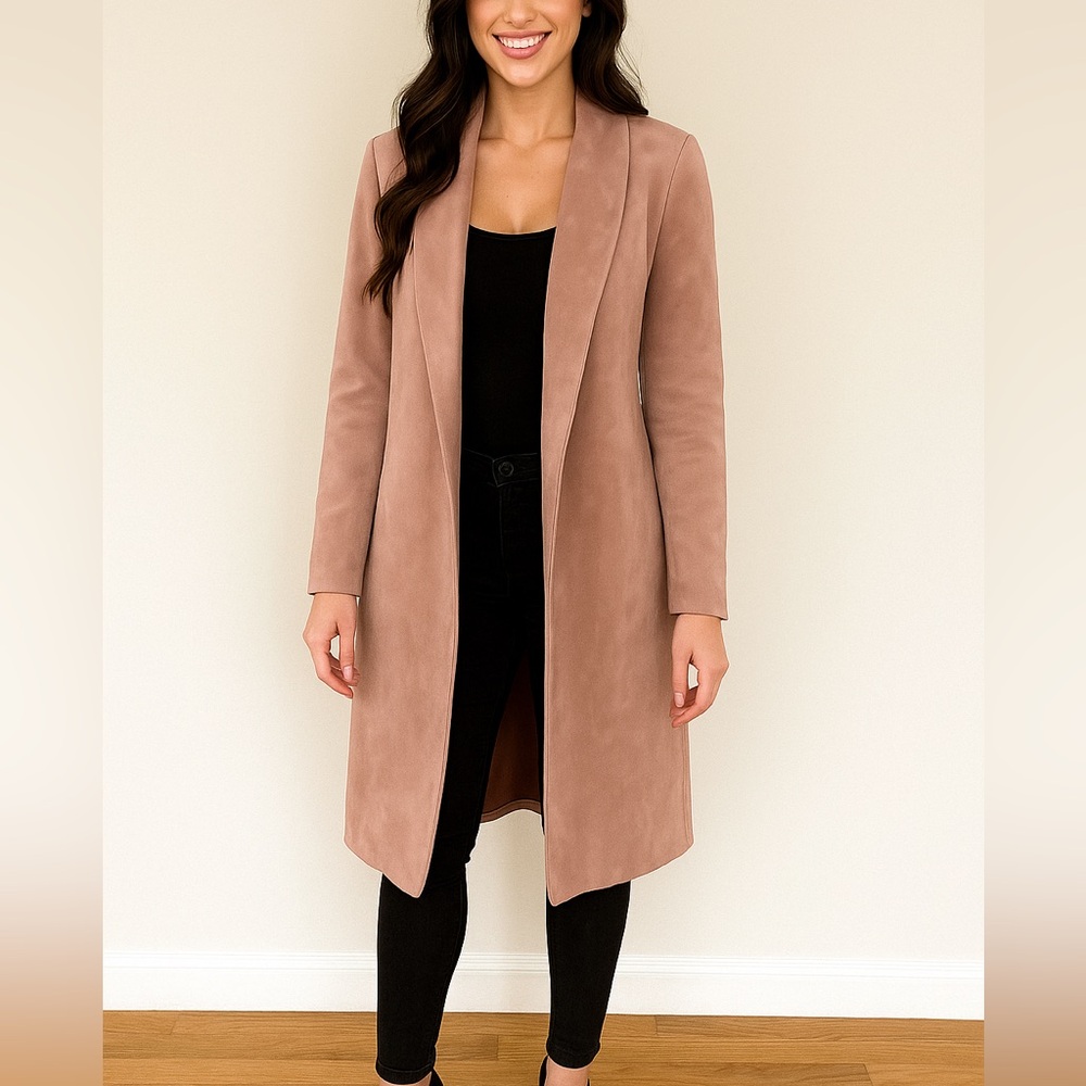 Nordstrom Tahari Dusty Pink Faux Suede Longline Jacket Size Medium